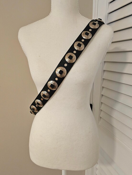 no brand Accessories - Vintage Handmade Black And Silver Concho Belt Unisex